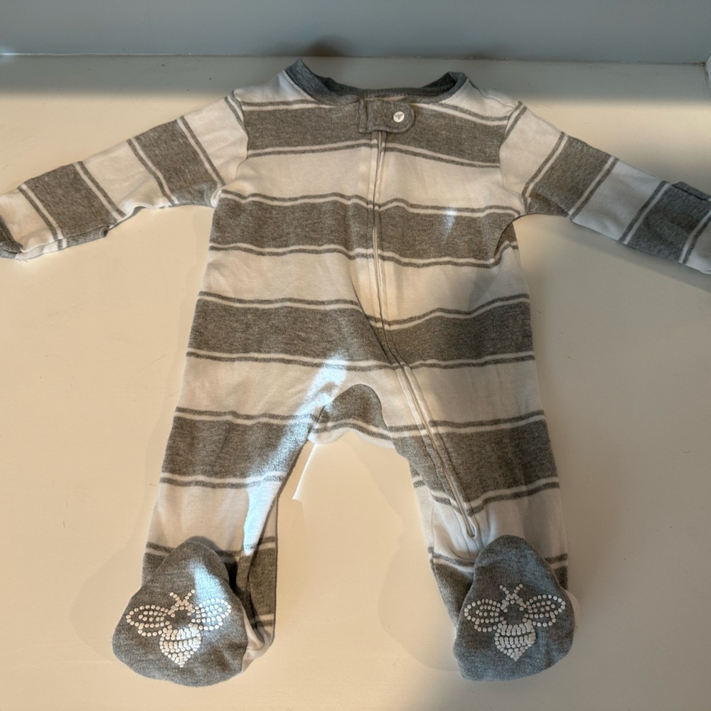 BOGO ALL BABY Burt's Bees Baby Gray and White Striped Footie Pajama - Newborn